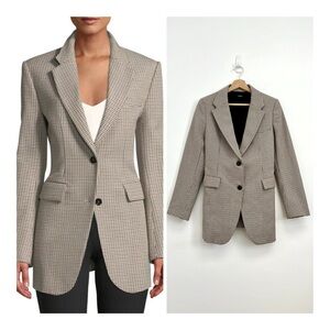 Theory Super Cinch Fremont Plaid Long-Line Blazer Cotton-Wool Tailored - Size 0